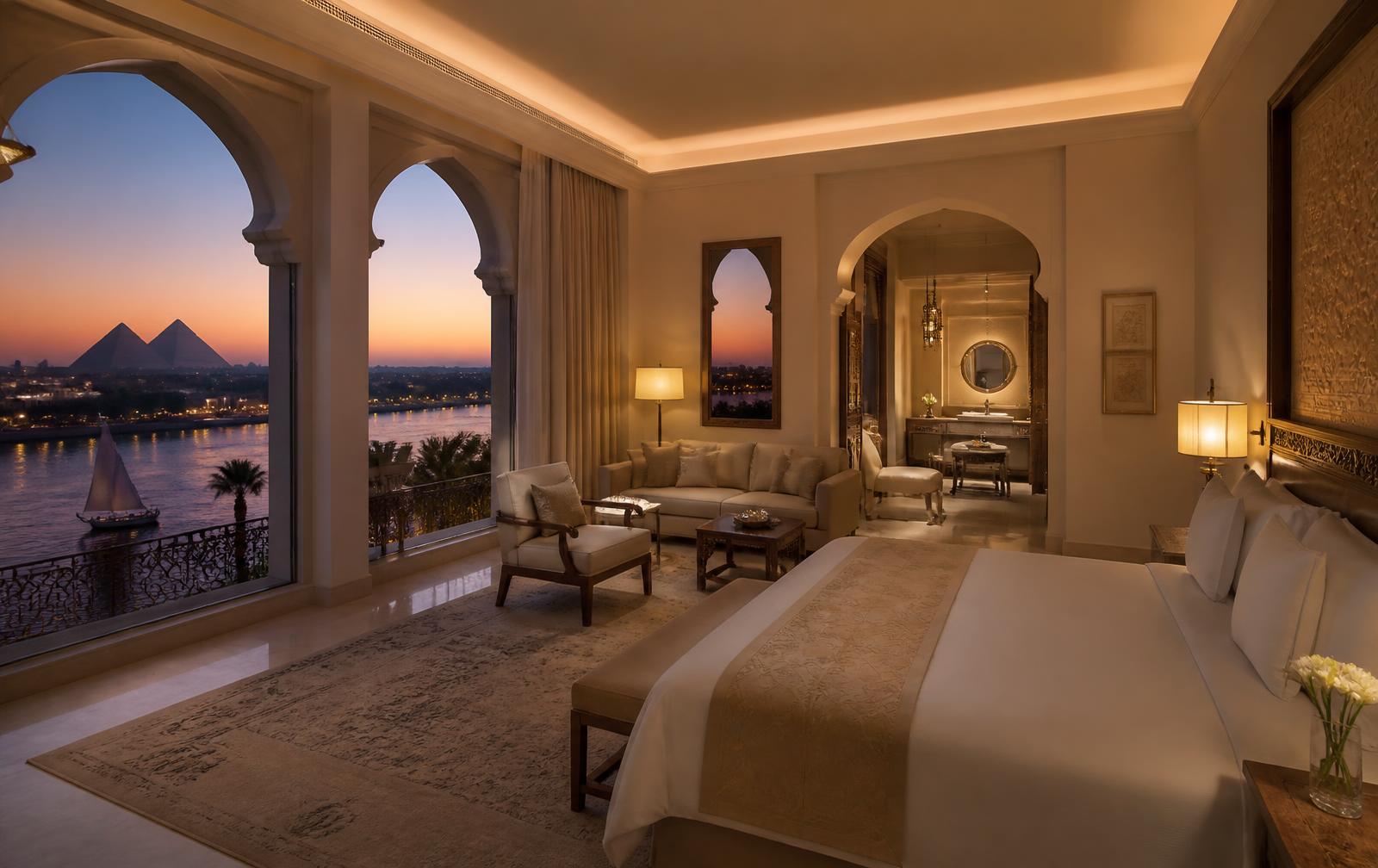 Suite de hotel con vista al Nilo al atardecer, imagen provisional del hospedaje