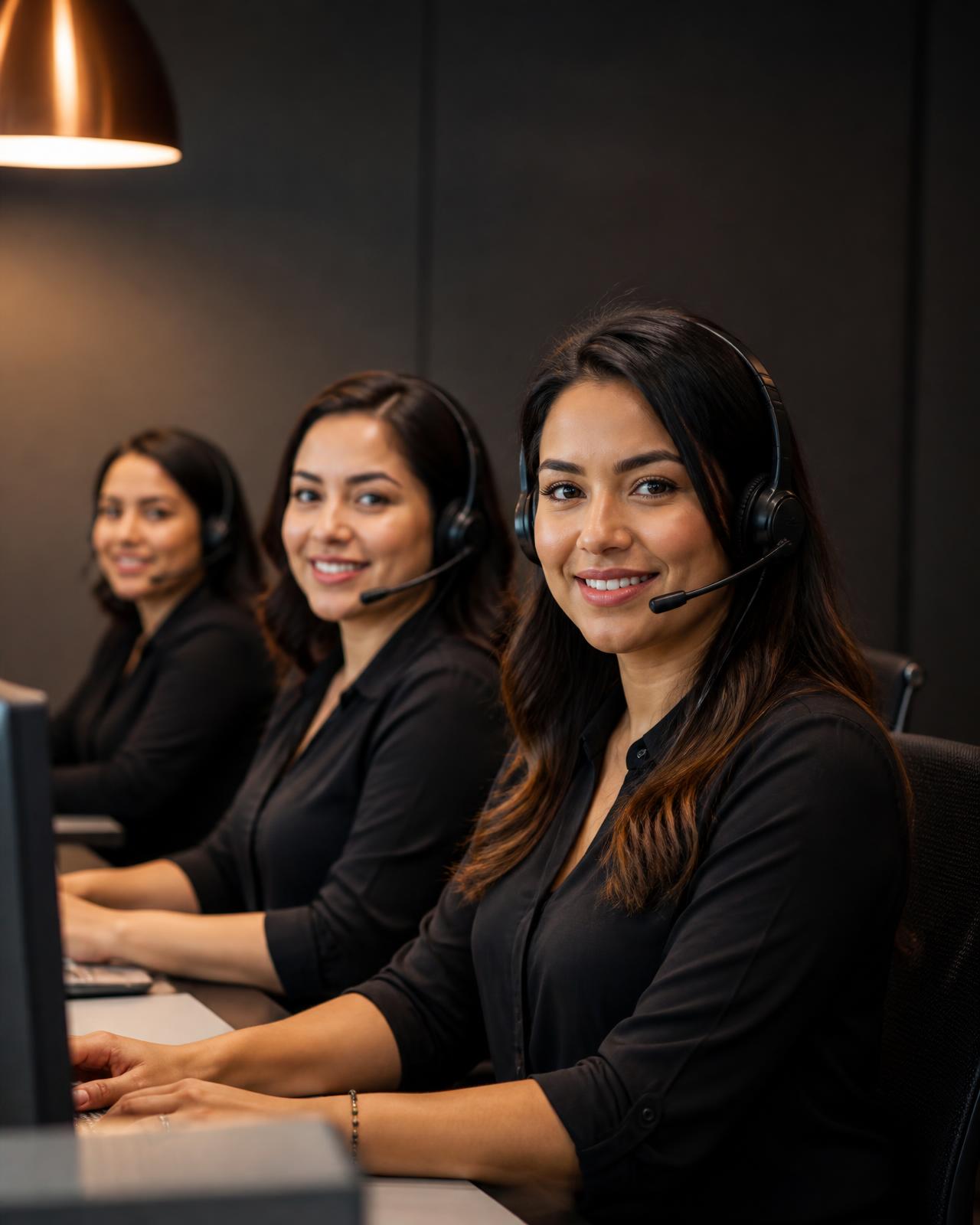 Equipo de atención al cliente con audífonos